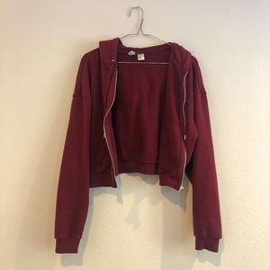 H&M DIVIDED Red Cropped Zip-up Long Sleeve Hoodie